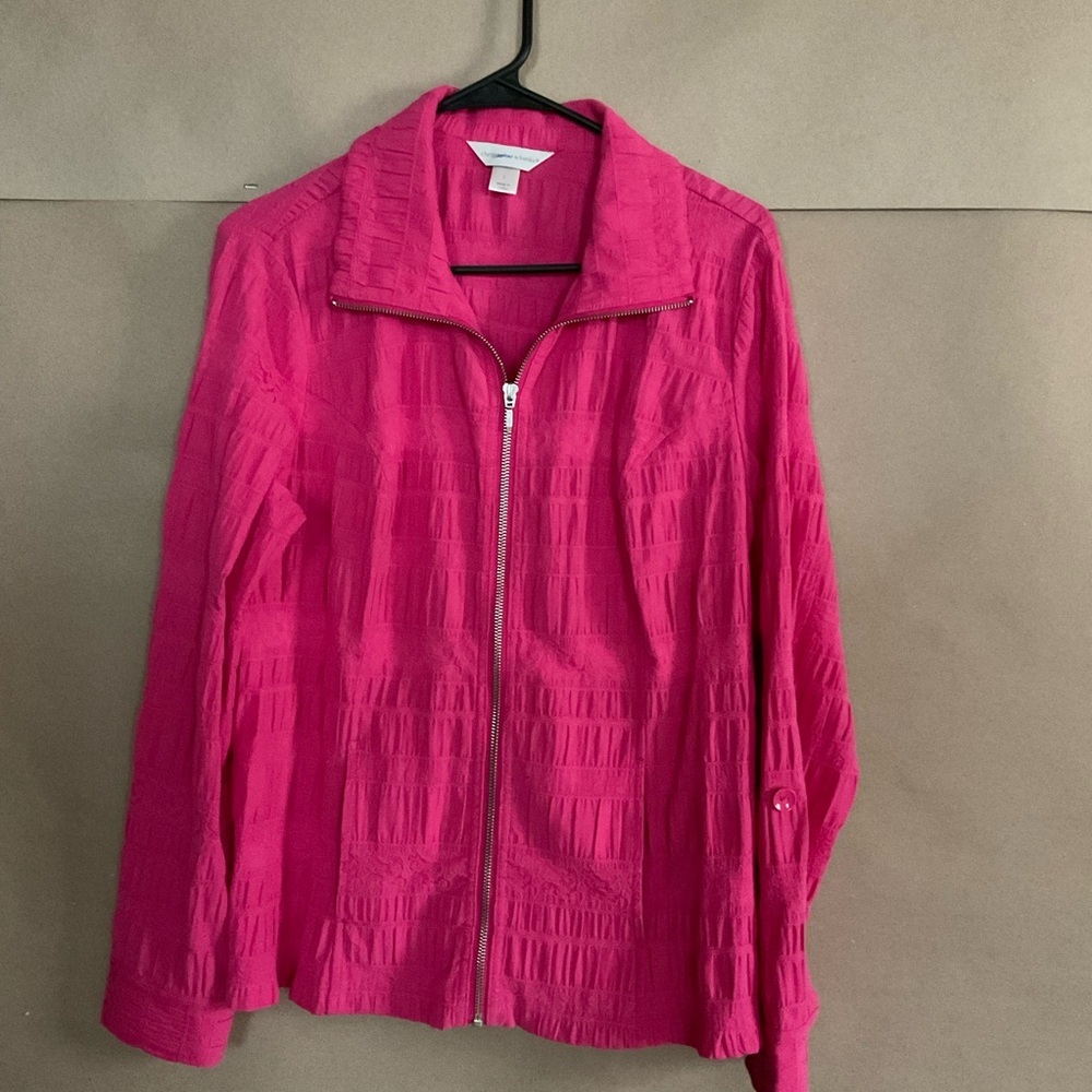 Christopher & Banks. Hot pink zipper front jacket. size L.